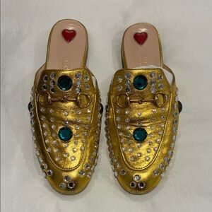 Gucci Gold Jewel-Embellished Mules size 36.5